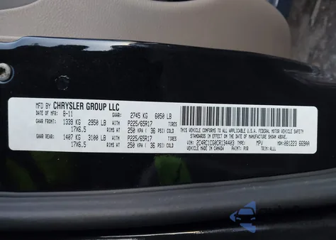 2012 Chrysler Town & Country Touring-L z USA, uszkodzony, nr VIN 2C4RC1CG0CR134403